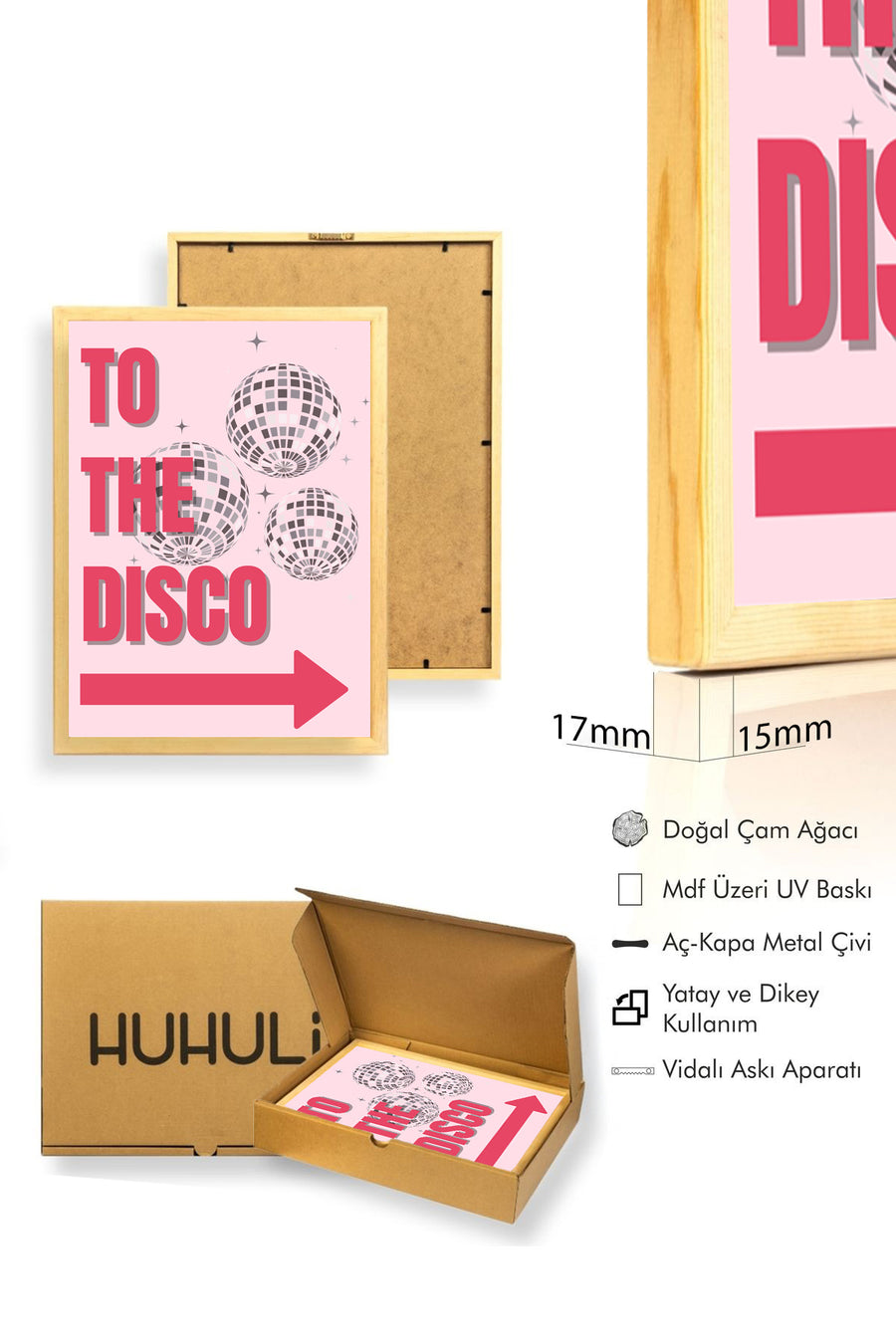 Doğal Ahşap Çerçeveli Retro Disco Tablo - Parti Temalı Dekorasyon | huhu2719