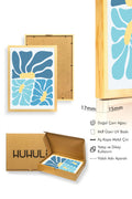 Doğal Ahşap Çerçeveli Abstract Mavi Tablo - Organik Retro Desenler | huhu2721