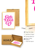 Doğal Ahşap Çerçeveli Retro Tablo - Girls Don't Cry Yazılı Pembe Tipografi | huhu2732