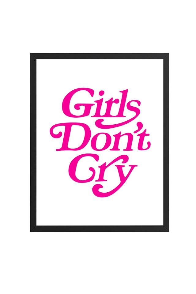 Doğal Ahşap Çerçeveli Retro Tablo - Girls Don't Cry Yazılı Pembe Tipografi | huhu2732