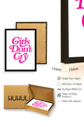 Doğal Ahşap Çerçeveli Retro Tablo - Girls Don't Cry Yazılı Pembe Tipografi | huhu2732