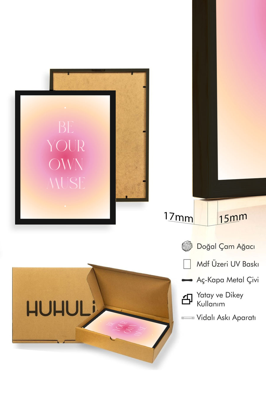 Doğal Ahşap Çerçeveli Minimalist Muse Yazılı Tablo - İlham Verici | huhu2733