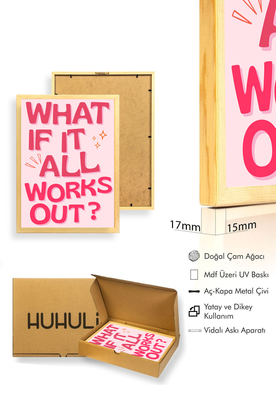 Doğal Ahşap Çerçeveli Retro Pop Art Tablo - What If It All Works Out? | huhu2736