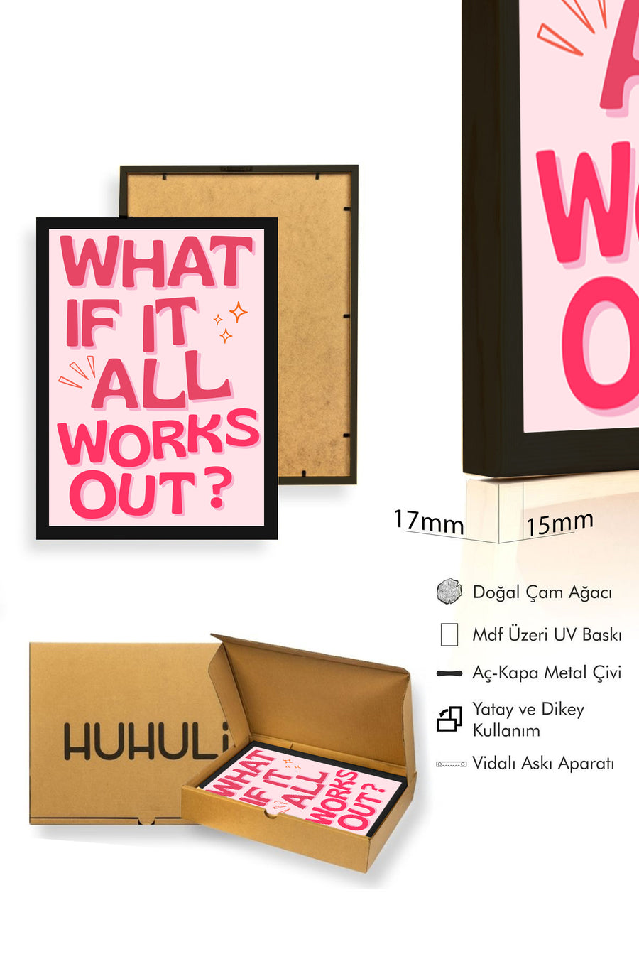 Doğal Ahşap Çerçeveli Retro Pop Art Tablo - What If It All Works Out? | huhu2736