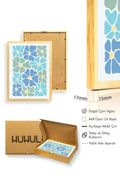 Doğal Ahşap Çerçeveli Retro Floral Desenli Tablo - Mavi Yeşil Tonlar | huhu2738
