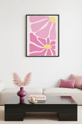 Doğal Ahşap Çerçeveli Retro Çiçekli Tablo - Pastel Pembe Çiçek Desenli | huhu2745