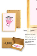 Doğal Ahşap Çerçeveli Self Love Kalp Tablo - Retro Pop Art Tasarım | huhu2748