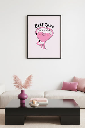 Doğal Ahşap Çerçeveli Self Love Kalp Tablo - Retro Pop Art Tasarım | huhu2748
