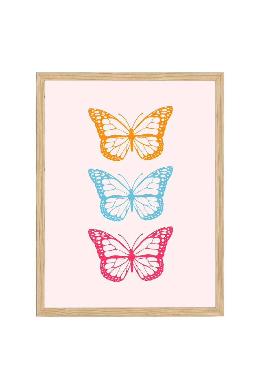 Doğal Ahşap Çerçeveli Retro Kelebek Tablo - Pastel Tonlarda Pop Art Dekorasyon | huhu2751