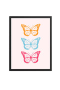 Doğal Ahşap Çerçeveli Retro Kelebek Tablo - Pastel Tonlarda Pop Art Dekorasyon | huhu2751