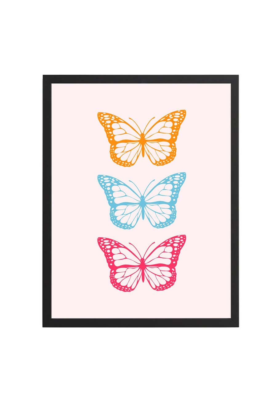 Doğal Ahşap Çerçeveli Retro Kelebek Tablo - Pastel Tonlarda Pop Art Dekorasyon | huhu2751