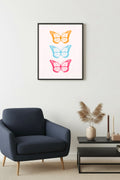 Doğal Ahşap Çerçeveli Retro Kelebek Tablo - Pastel Tonlarda Pop Art Dekorasyon | huhu2751