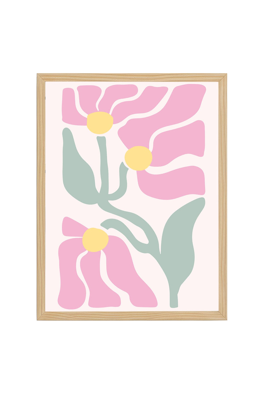 Doğal Ahşap Çerçeveli Retro Tablo - Pastel Çiçek Desenli | huhu2753