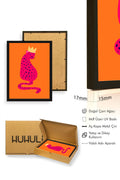 Doğal Ahşap Çerçeveli Pop Art Leopar Kraliçe Tablo - Pembe Tonlar | huhu2754