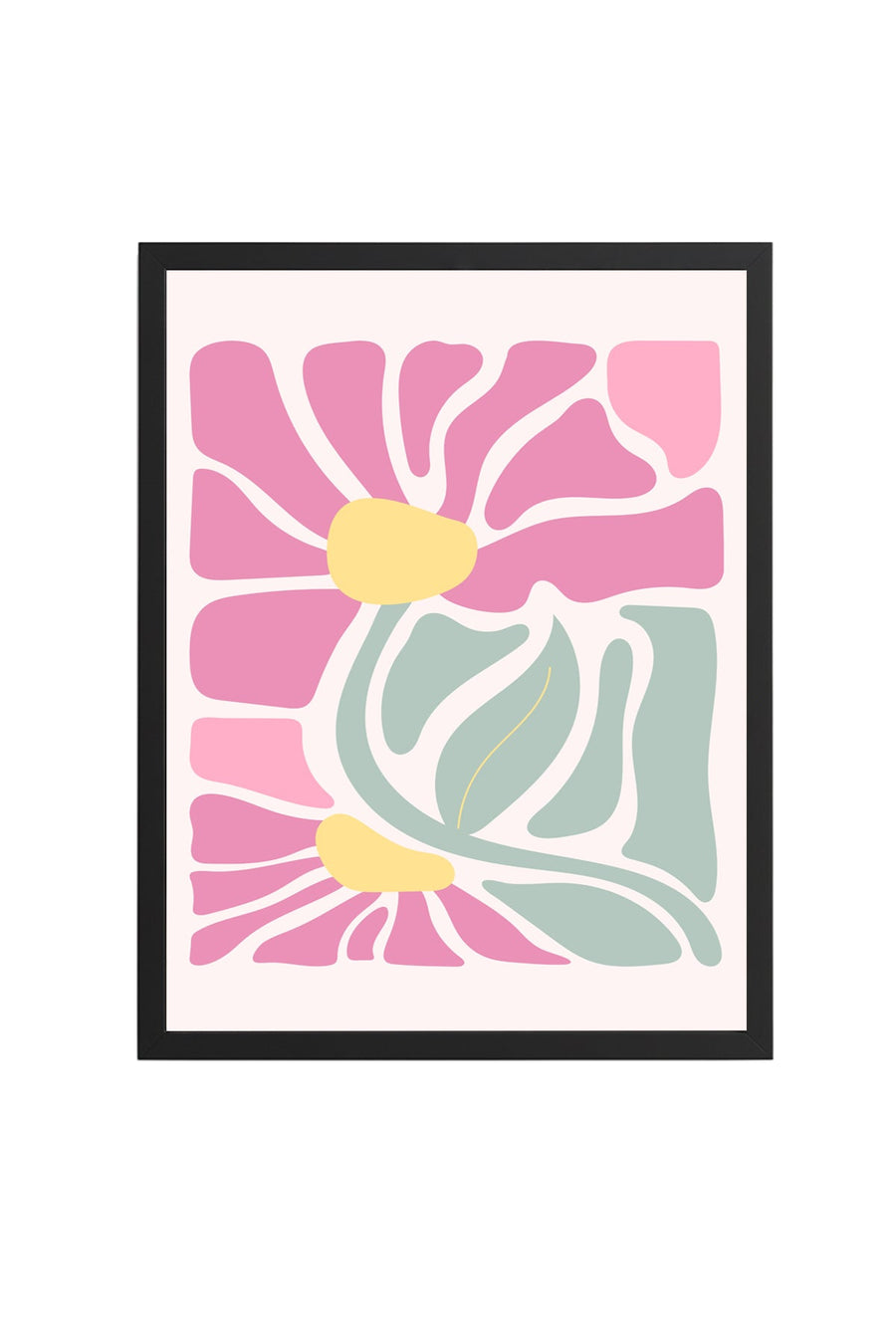 Doğal Ahşap Çerçeveli Retro Çiçek Desenli Tablo - Pastel Pembe Floral | huhu2761