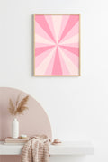 Doğal Ahşap Çerçeveli Retro Soyut Tablo - Pastel Pembe Tonlar | huhu2766