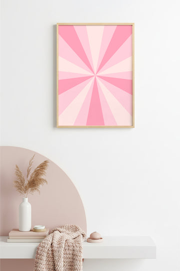 Doğal Ahşap Çerçeveli Retro Soyut Tablo - Pastel Pembe Tonlar | huhu2766