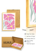 Doğal Ahşap Çerçeveli Retro Çiçek Desenli Tablo - Pastel Pembe Floral | huhu2776