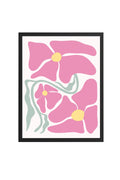 Doğal Ahşap Çerçeveli Retro Çiçek Desenli Tablo - Pastel Pembe Floral | huhu2776