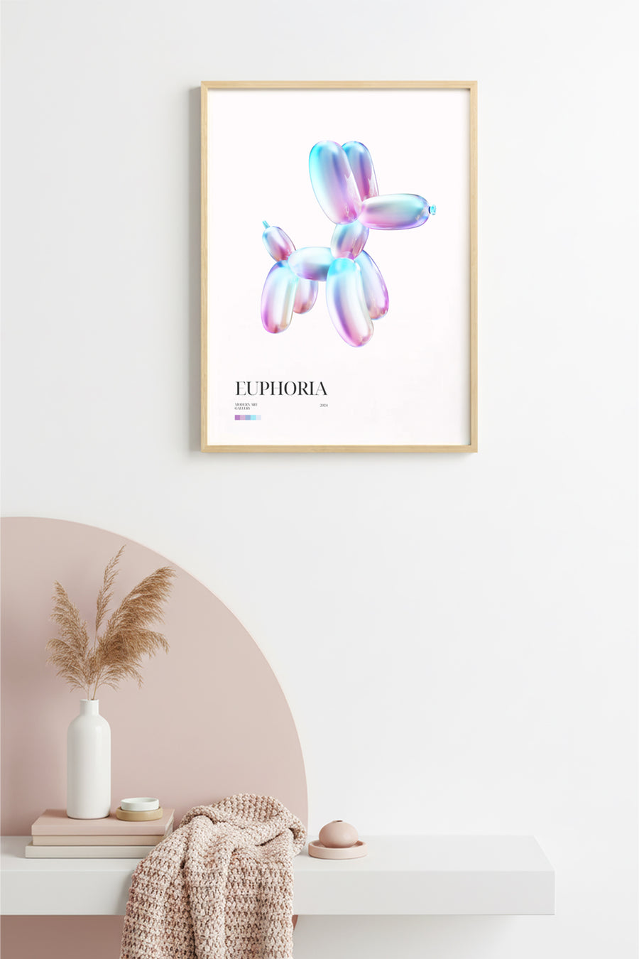 Doğal Ahşap Çerçeveli Retro Soyut Tablo - Pastel Tonlar | huhu2782
