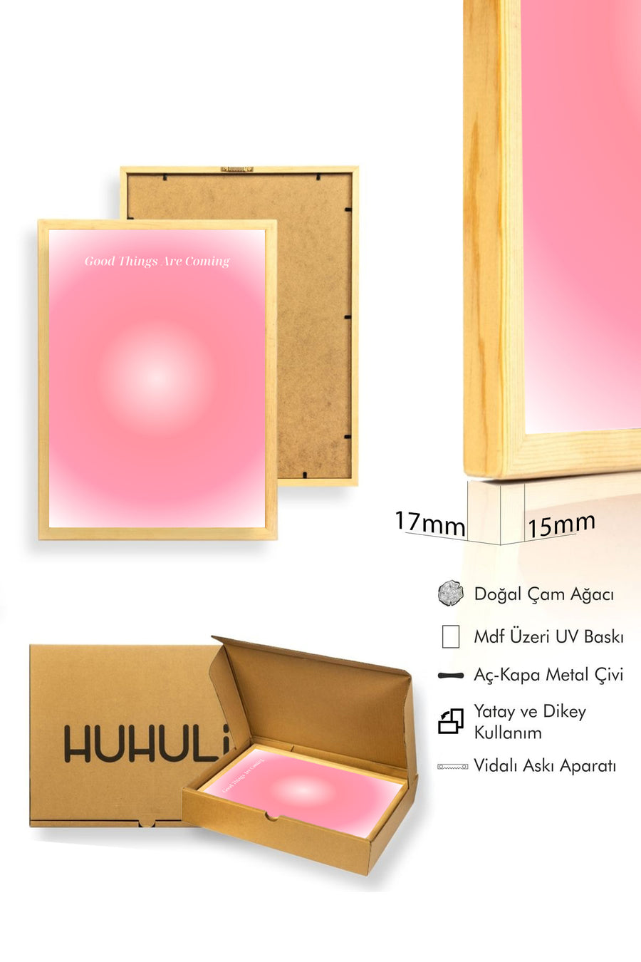 Doğal Ahşap Çerçeveli Retro Tablo - Good Things Are Coming Pastel Motivasyon | huhu2786