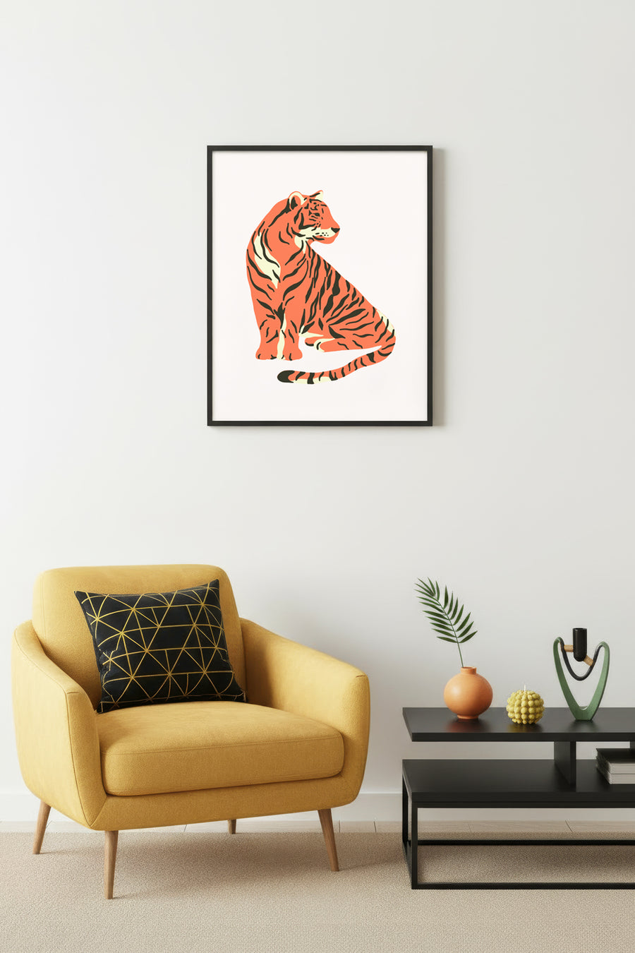 Doğal Ahşap Çerçeveli Retro Kaplan Tablo - Minimalist Tasarım | huhu2788