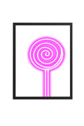 Doğal Ahşap Çerçeveli Retro Pop Art Tablo - Pembe Lollipop Desenli | huhu2791