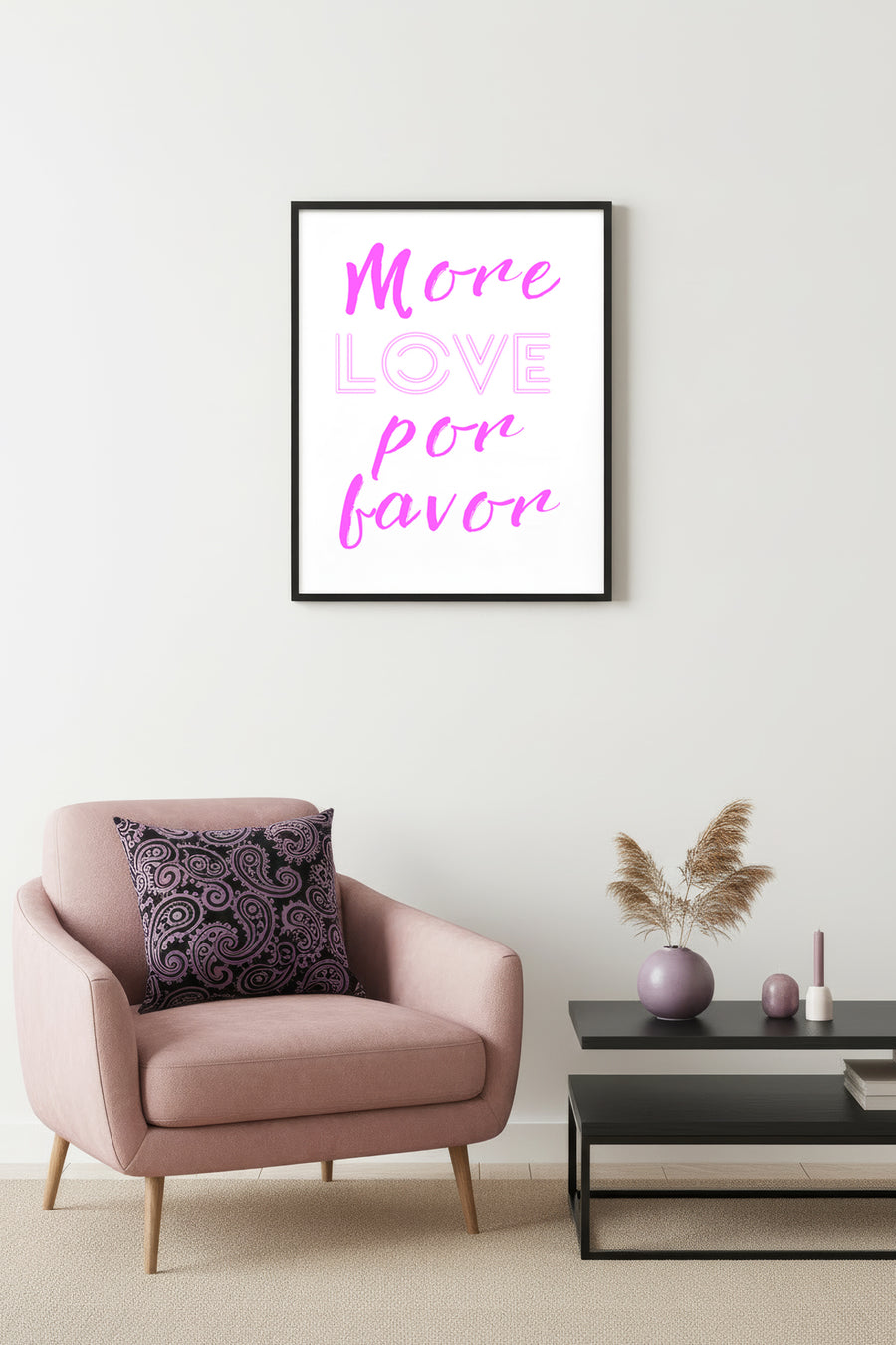 Doğal Ahşap Çerçeveli Retro Tablo - Pembe Script Yazı Sözü | huhu2794