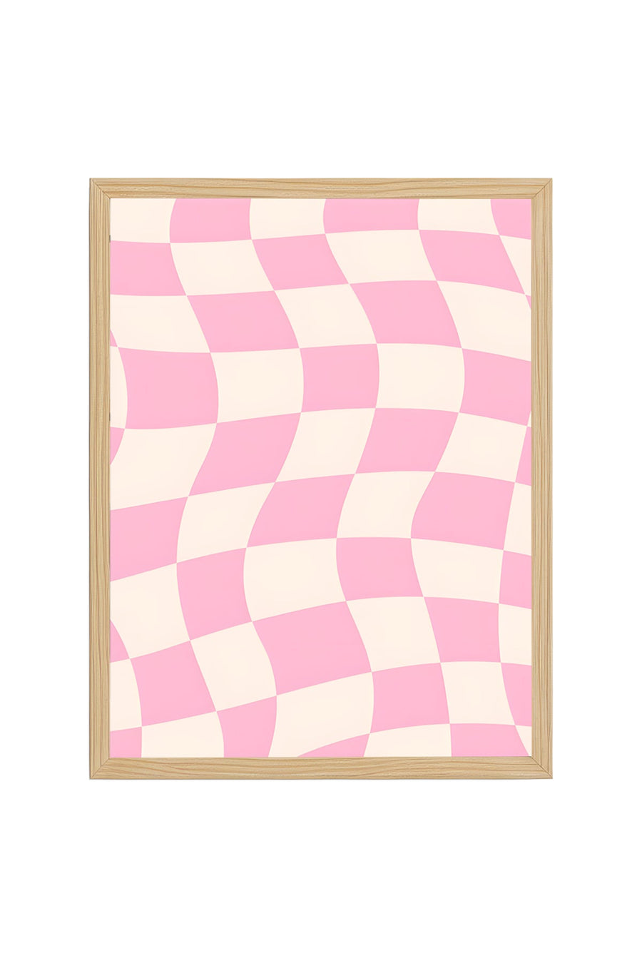 Doğal Ahşap Çerçeveli Pastel Damalı Retro Tablo - Pembe Tonlar | huhu2806