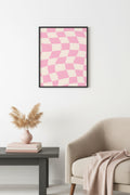 Doğal Ahşap Çerçeveli Pastel Damalı Retro Tablo - Pembe Tonlar | huhu2806