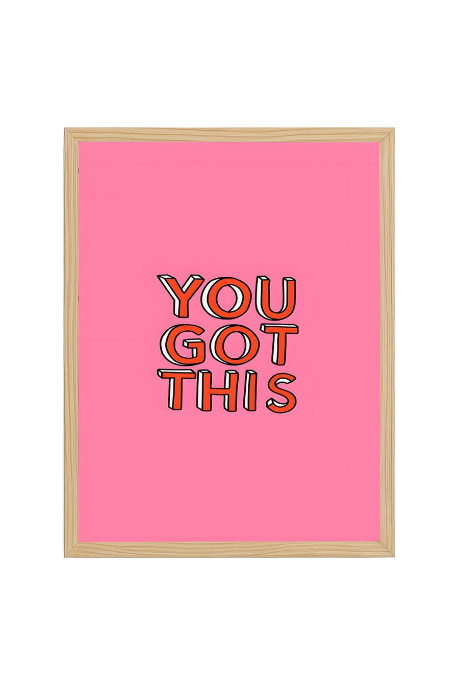 Doğal Ahşap Çerçeveli Tablo - Retro Motivasyon Pop Art "You Got This" | huhu2819