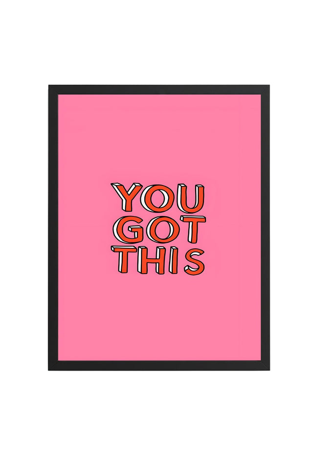 Doğal Ahşap Çerçeveli Tablo - Retro Motivasyon Pop Art "You Got This" | huhu2819