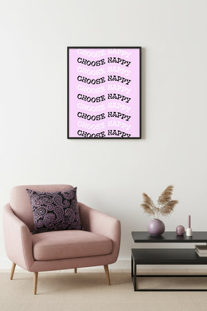 Doğal Ahşap Çerçeveli Retro Tablo - Choose Happy Yazılı Minimalist Duvar Sanatı | huhu2827