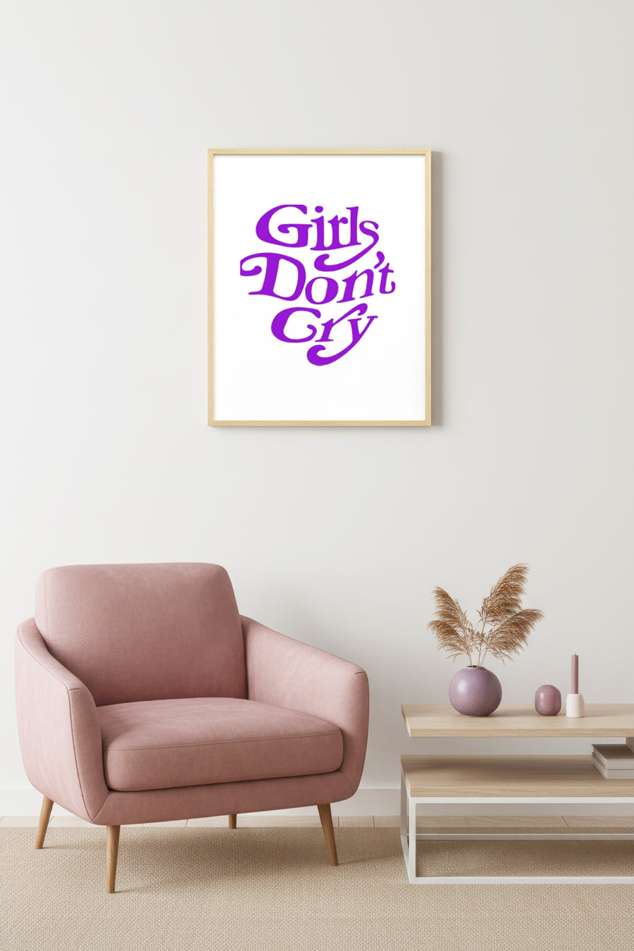 Doğal Ahşap Çerçeveli Retro Pop Art Tablo - Girls Don't Cry Mor | huhu2831