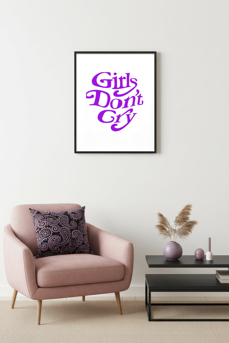 Doğal Ahşap Çerçeveli Retro Pop Art Tablo - Girls Don't Cry Mor | huhu2831
