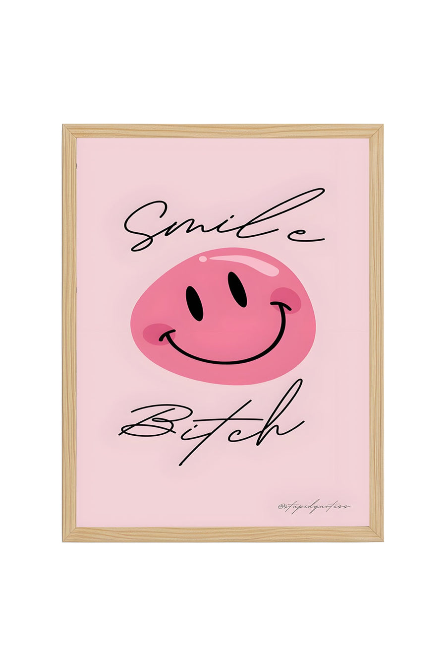 Doğal Ahşap Çerçeveli Retro Tablo - Minimalist Slogan Doodle | huhu2832