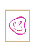 Doğal Ahşap Çerçeveli Retro Smiley Yüz Tablo - Pop Art Desenli | huhu2833