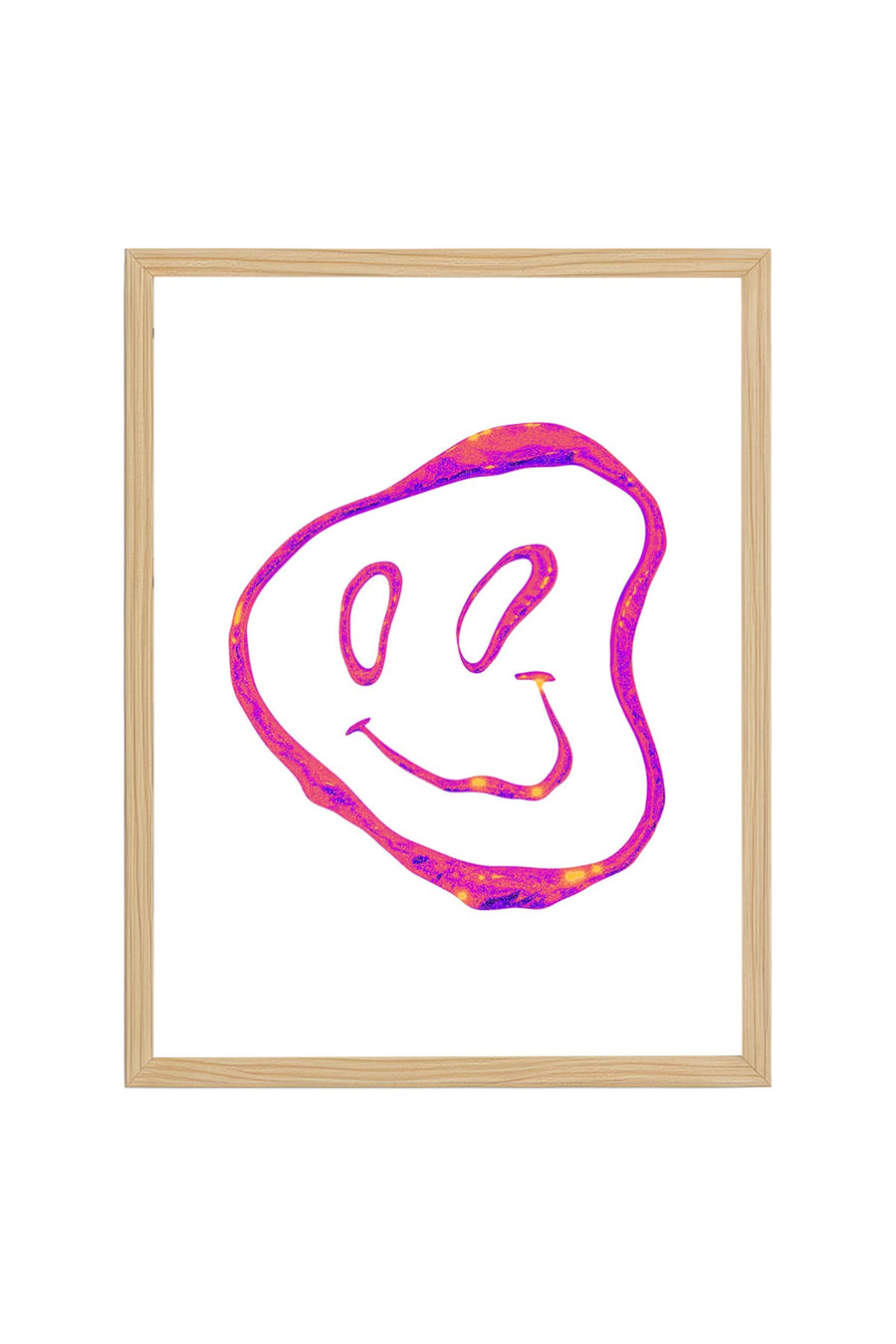 Doğal Ahşap Çerçeveli Retro Smiley Yüz Tablo - Pop Art Desenli | huhu2833