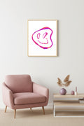 Doğal Ahşap Çerçeveli Retro Smiley Yüz Tablo - Pop Art Desenli | huhu2833