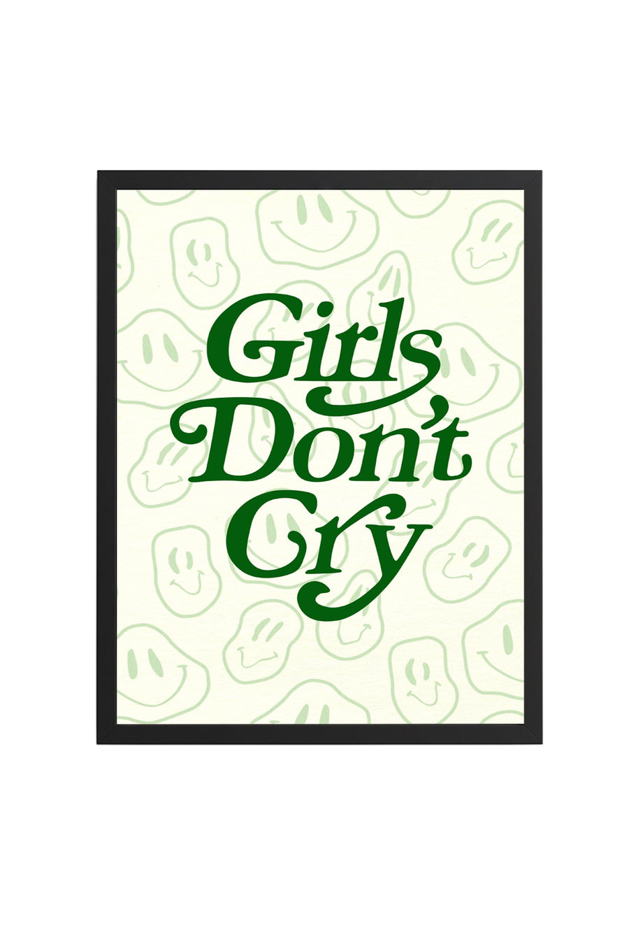 Doğal Ahşap Çerçeveli Retro Tipografi Tablo - Girls Don't Cry Yazılı Yeşil Dekoratif Kanvas | huhu2840