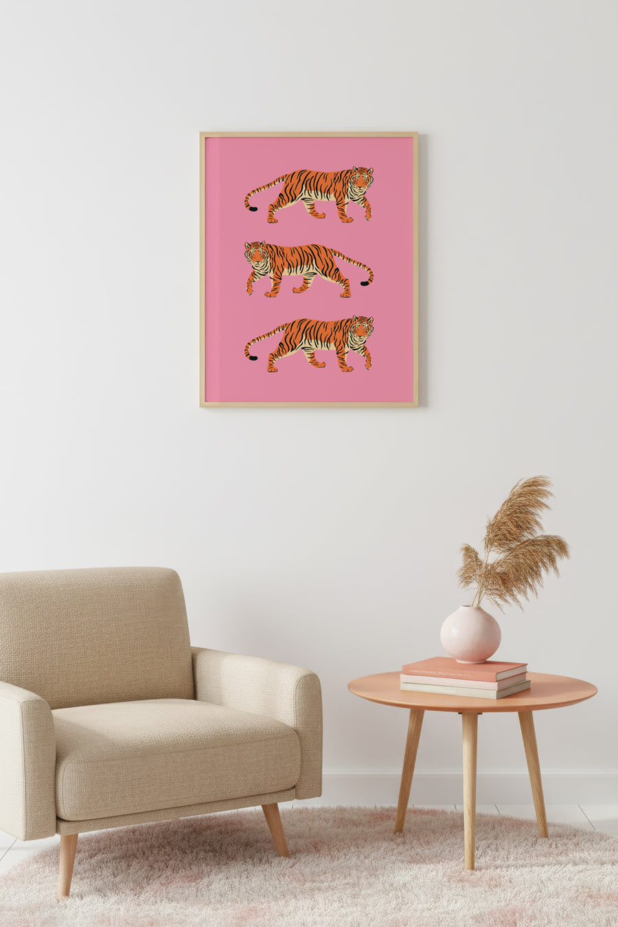 Doğal Ahşap Çerçeveli Tiger Desenli Tablo - Safari Hayvanları | huhu2846