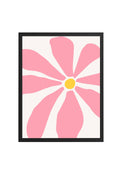 Doğal Ahşap Çerçeveli Retro Floral Tablo - Pembe Çiçek Desenli | huhu2849