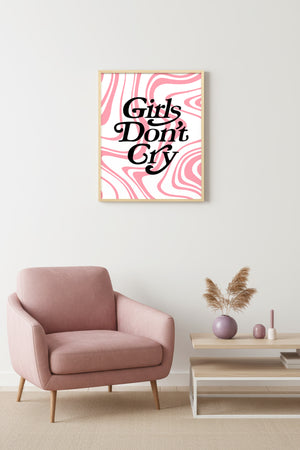 Doğal Ahşap Çerçeveli Retro Tablo - Girls Don't Cry Yazılı Pop Art | huhu2850