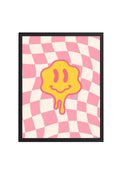Doğal Ahşap Çerçeveli Retro Tablo - Pop Art Smiley Yüz Deseni | huhu2851