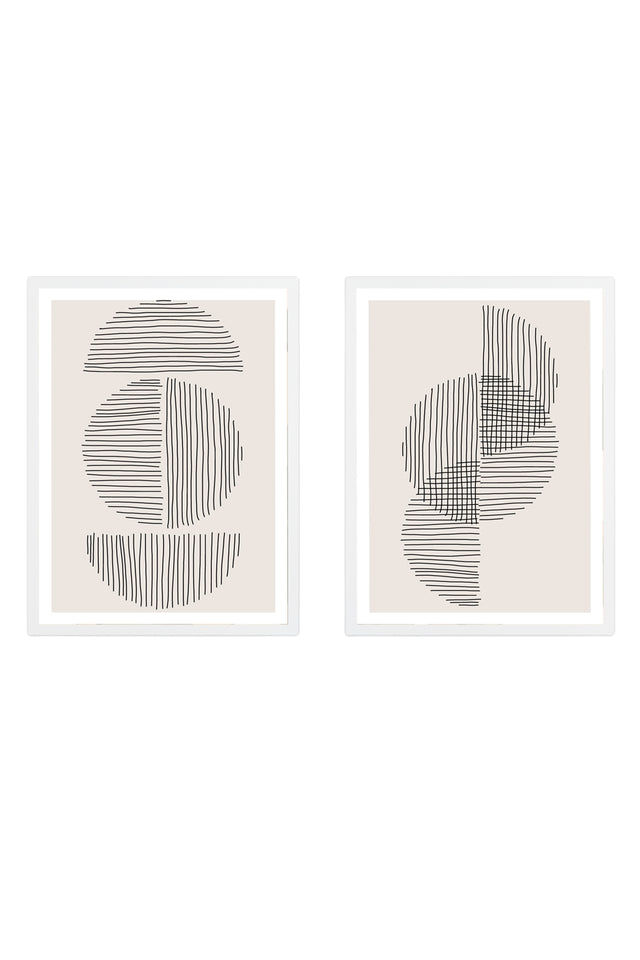 Geometrik Desenli Siyah-Beyaz Tablo Seti - Modern 2’li Set | huhu3