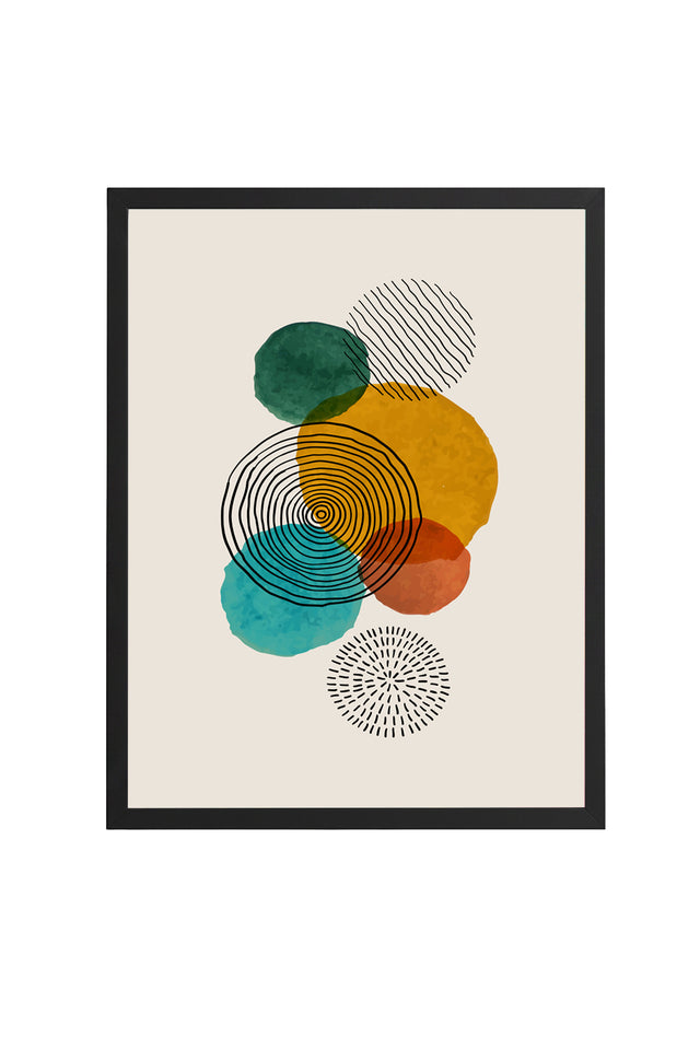 Ahşap Siyah Çerçeveli Geometrik Desenli Minimalist Tablo | Huhu634