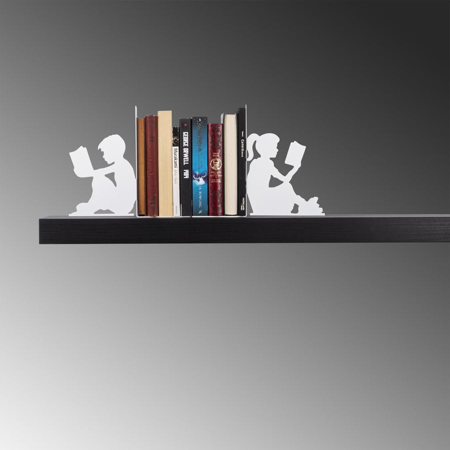 Okuyan Cocuk Metal Kitap Tutucu - Beyaz