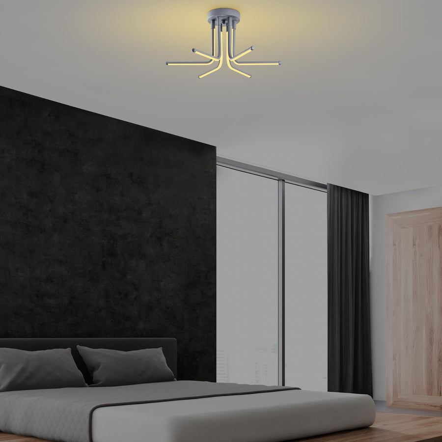 Gri Altı Kollu LED Plafonyer - Gri