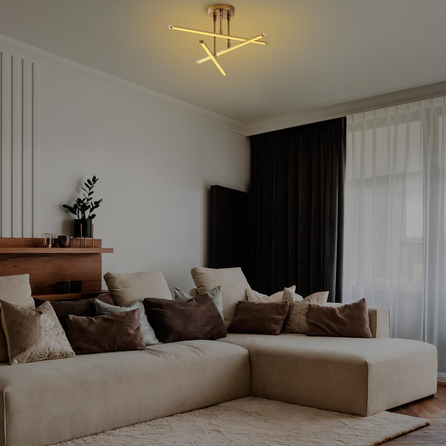 Çapraz Çubuk Modern Metal Plafonyer - Altın