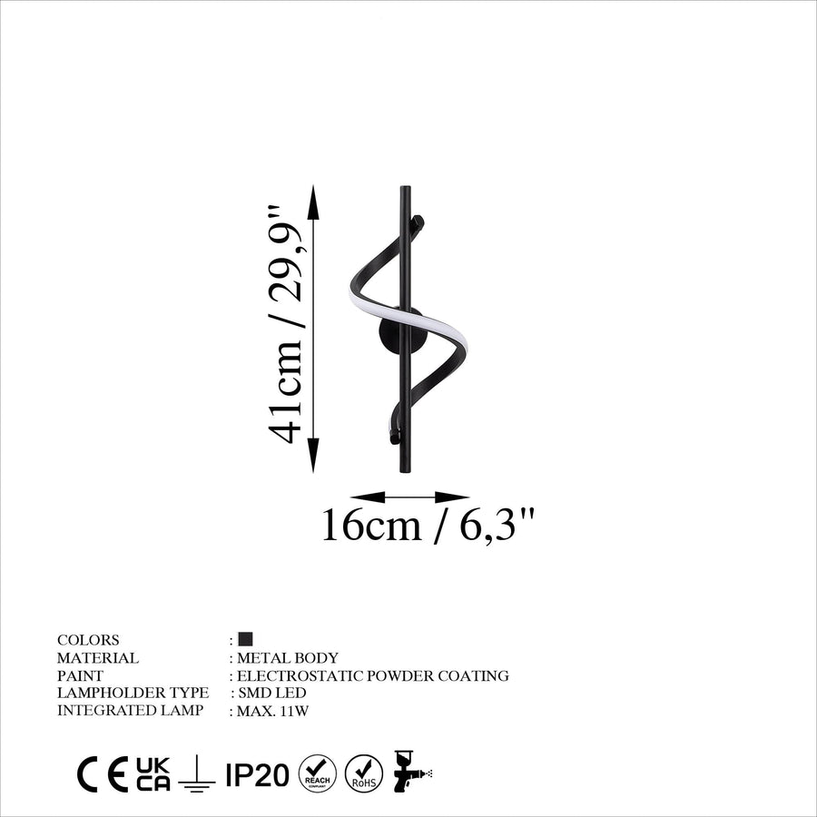 Spiral Modern Metal Aplik - Siyah